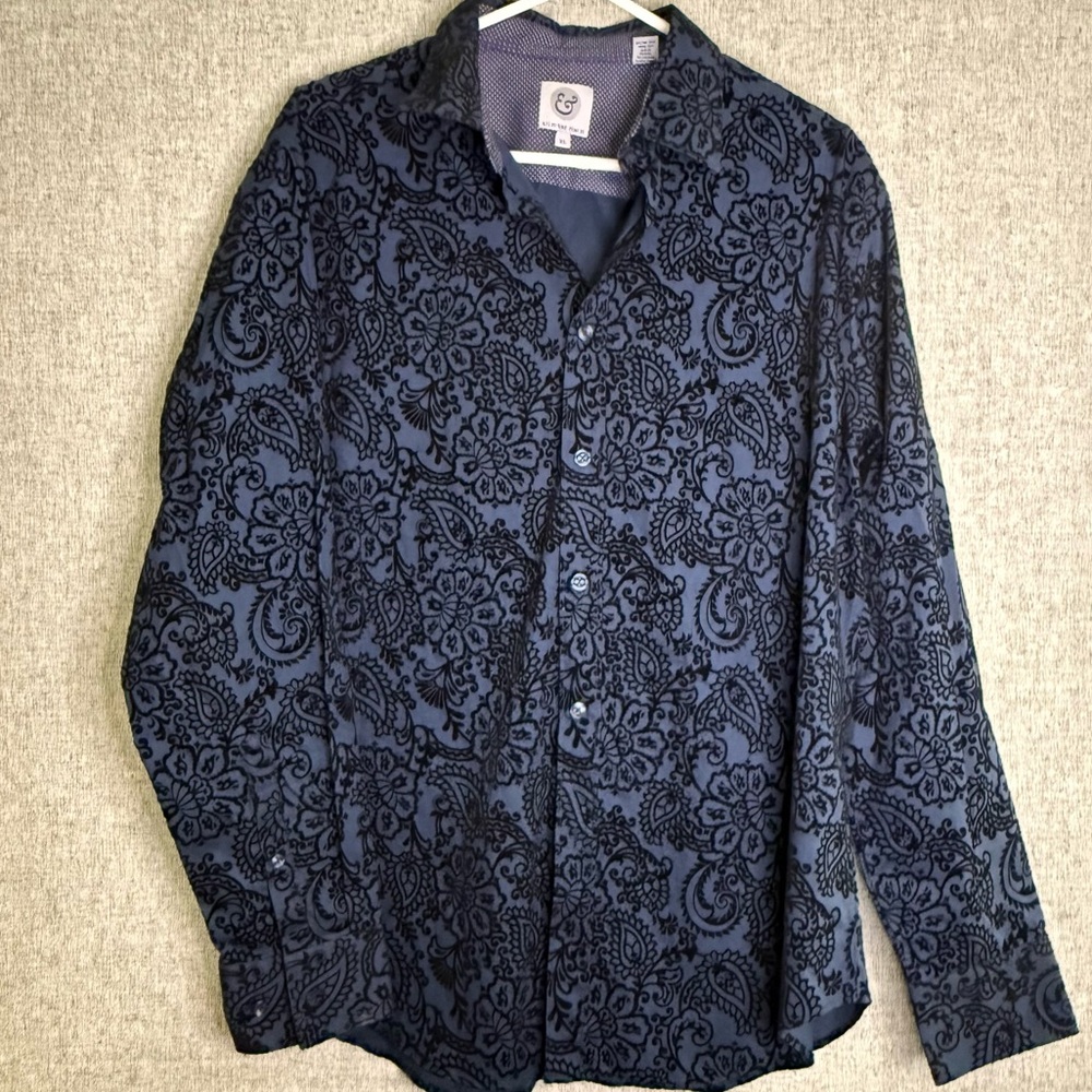 Kilburne Finch Men's Blue Floral Paisley Velvet Button Down Dress Shirt Size‎ XL - Picture 3 of 6